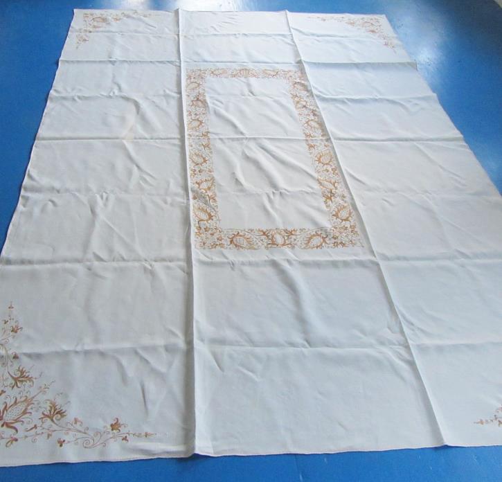 Large Vtg Hand Embroidered Linen Tablecloth 2 Sets Napkins Great Quality    X424
