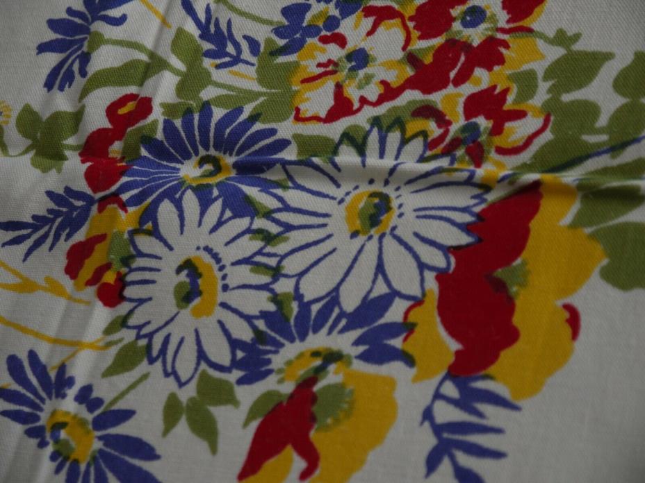 Vintage Heavy Cotton Wilendur? Print Tablecloth Wildflowers Bright BEAUTIFUL