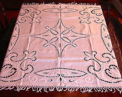 Decorative white tablecloth embroidered flowers hand embroidery cotton