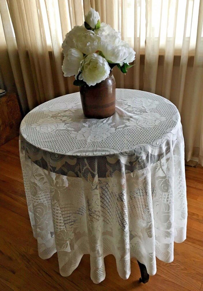 EARLY SPRING SALE! Round Rose Floral Ecru Lace Tablecloth 80
