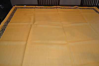 VTG WOVEN YELLOW LINEN ?TABLECLOTH H. LEUPOLDT SINCE 1899 WESTERN GERMANY