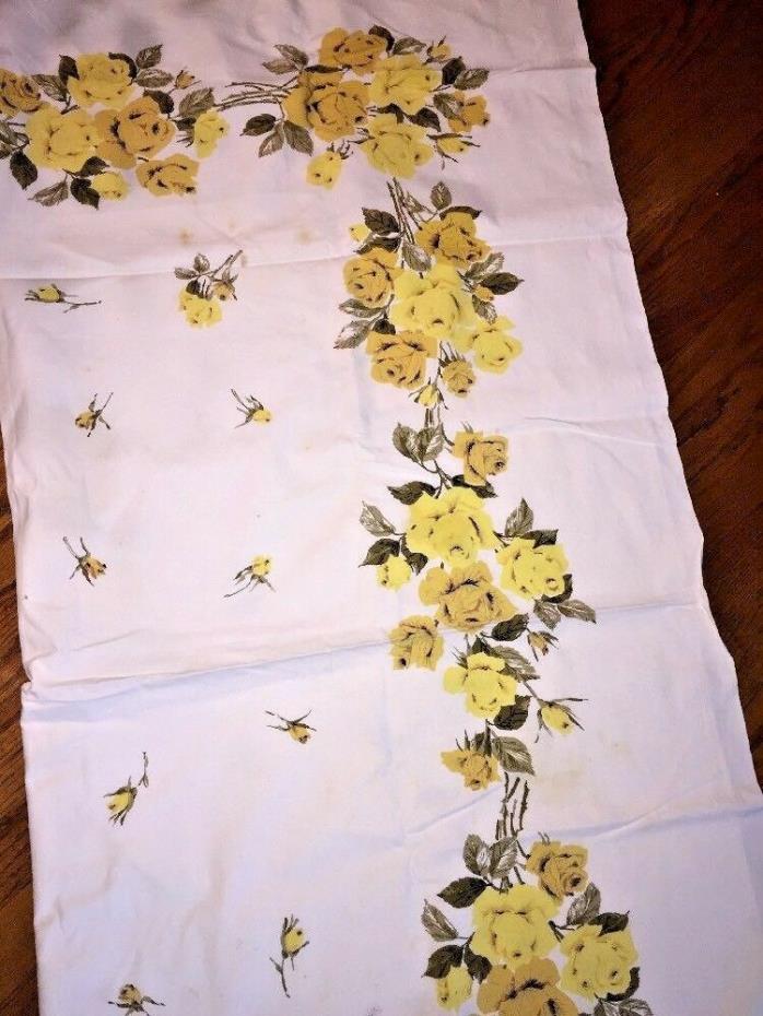 Antique Vintage Floral YELLOW ROSE of TEXAS Dining Table Cloth Runner 63 x 52