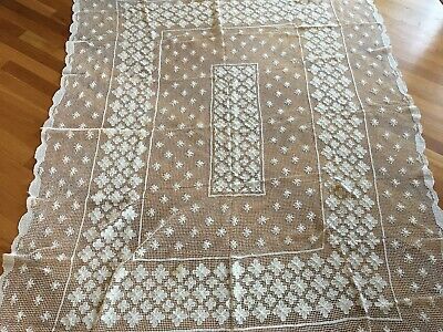 Vintage oblong net darning lace tablecloth 57 x 77