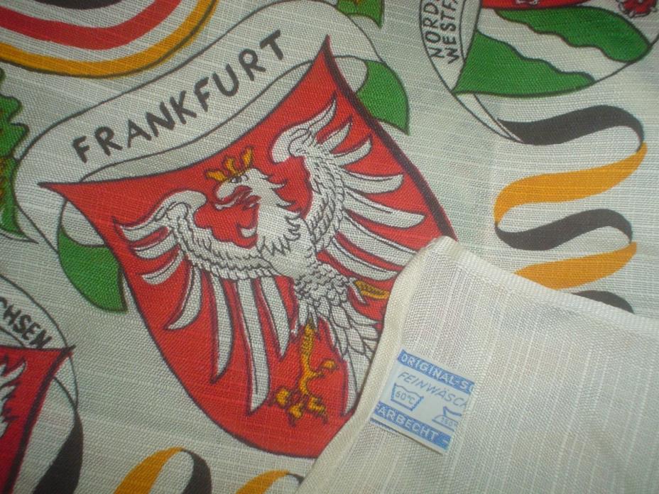 Vintage German Linen Souvenir Map Crests Tablecloth NEW-NEVER USED 52