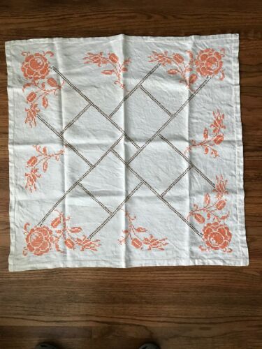 Vintage Cross Stitched Tablecloth 33 X 33