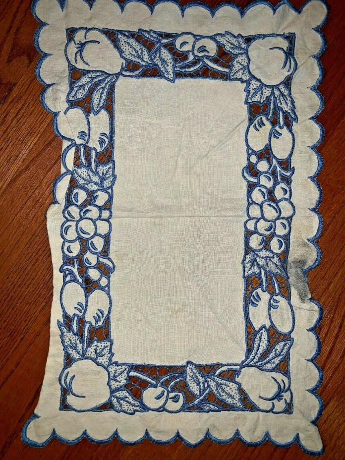Antique Vintage Linen Coverlet Table Cloth Runner Fruit Grapes Cherry Pear 20x13