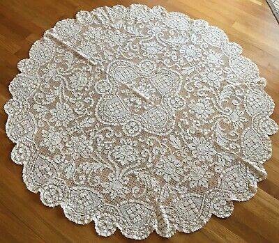 Vintage round net darning lace tablecloth 53