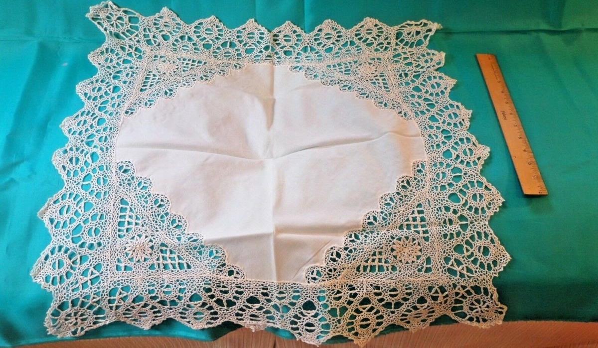 VINTAGE SMALL WHITE LINEN TABLECLOTH