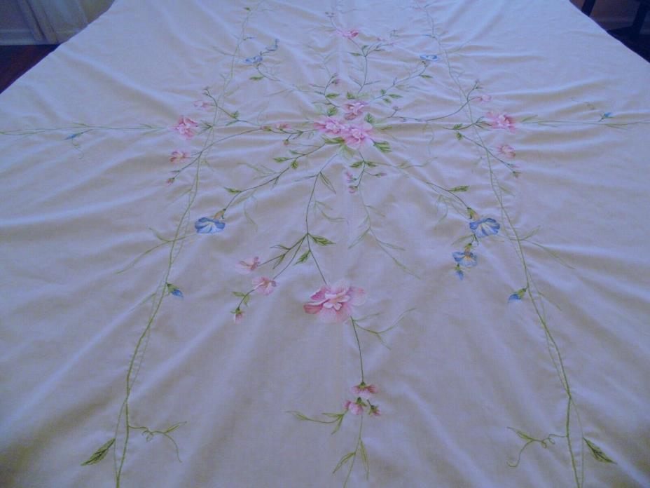 large lovely vintage embroidered tablecloth, spring flowers, free shipping