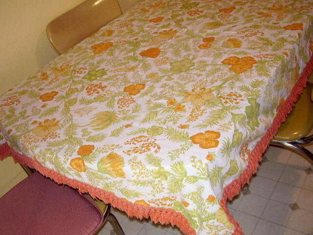 Vintage Orange/yellow tablecloth with fringe