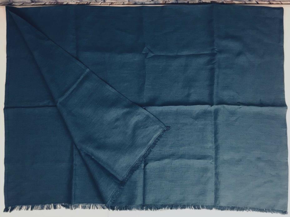 Linen Tablecloth 38 x 38 in. Frayed Side Detail Blue NWOT