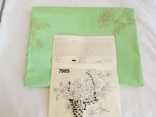 Vintage Tri-Chem Daisy Basket Tablecloth Stamped Mint Green w/ Pattern