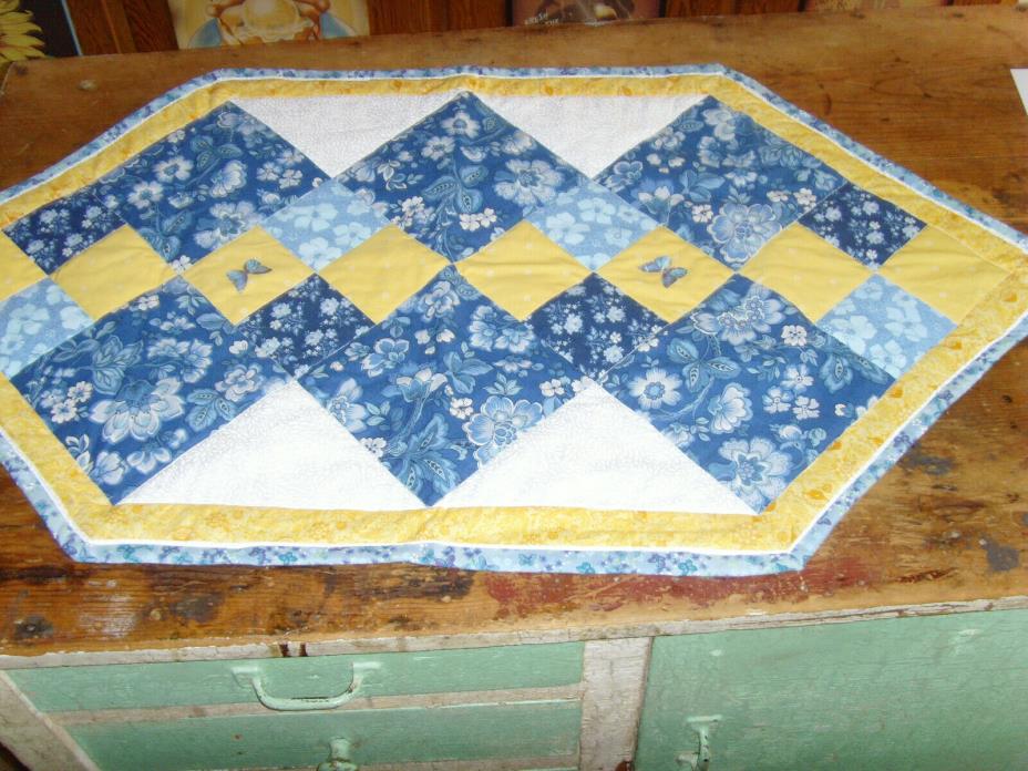 Chic quilted quilt table topper runner butterfly yellow blue country kitchen