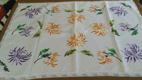 Vintage Hand Embroidered Floral Tablecloth Table Runner Shabby Granny Chic