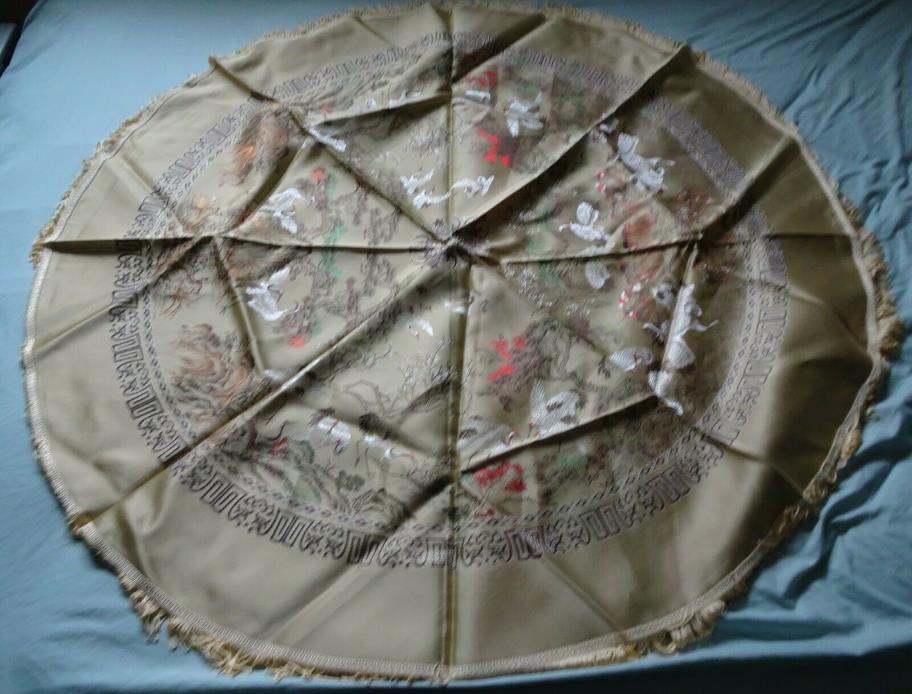Vintage Silk Chinese  Embroidered  50'' inch round Table Cloth