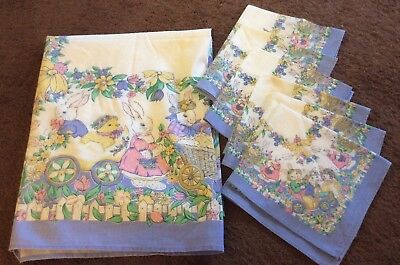 Vintage Easter Rabbit / Bunny Cloth Tablecloth with Matching Napkins