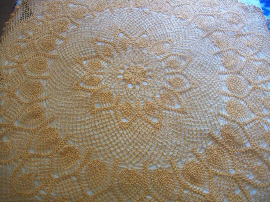 Vintage?  Orange Yellow Handcrocheted Pineapple Design Tablecloth
