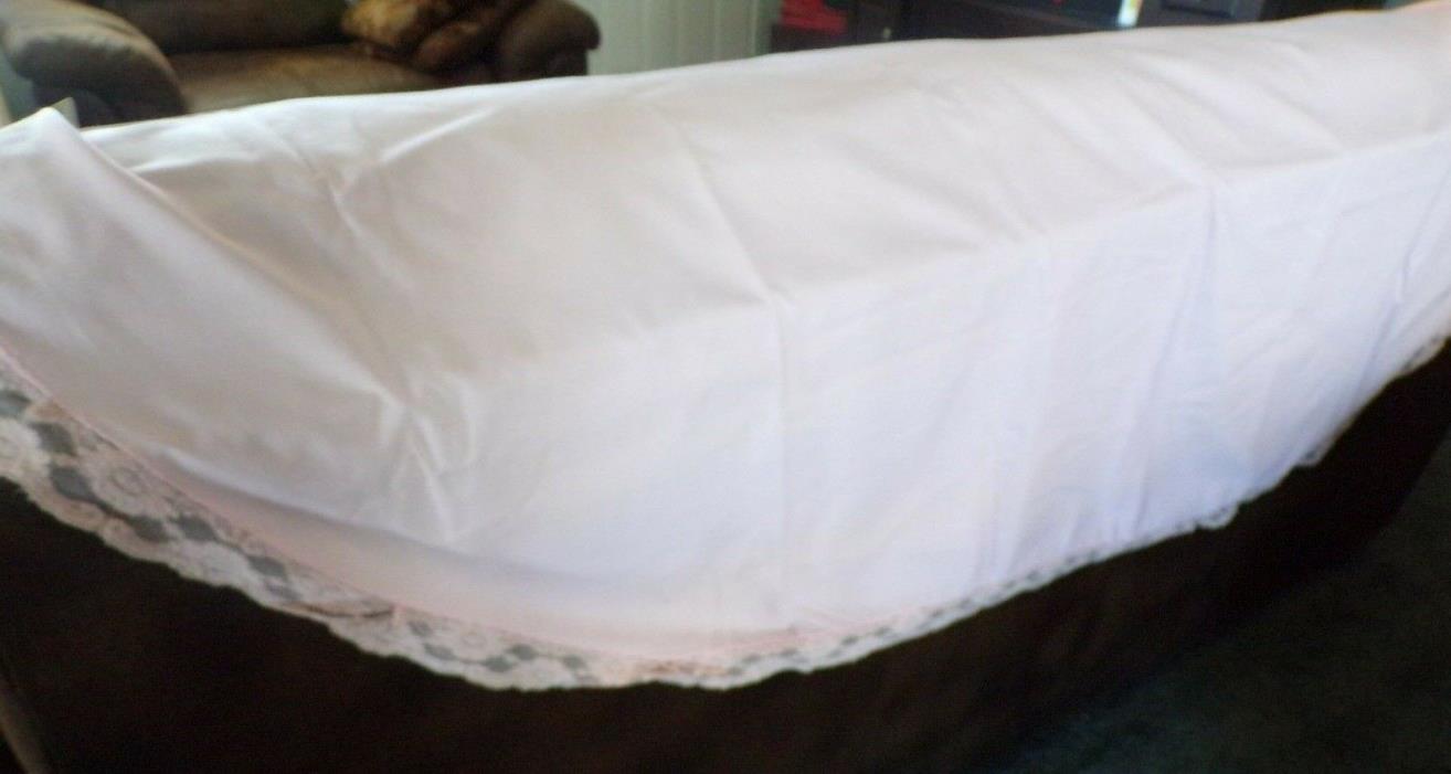 Vintage Pink Oval Tablecloth W/Lace Trim--64