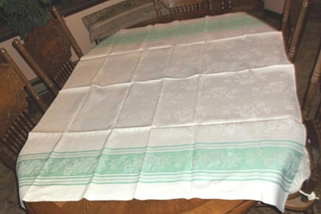BEAUTIFUL VINTAGE DAMASK TABLECLOTH Mint Green  Flowers 50