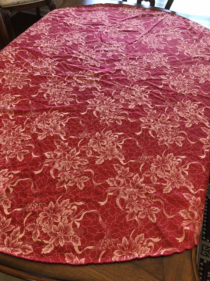 Christmas Tablecloth Cotton Blend Bows Floral Red Gold 66