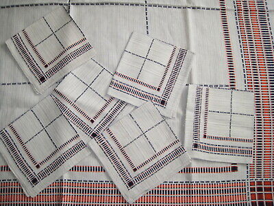 Vtg SWEDISH Woven TABLECLOTH & 6 Napkins~Linen, Cotton 48