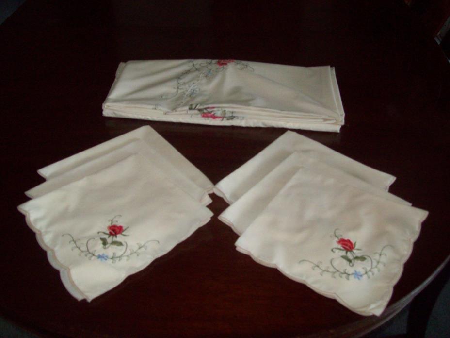 Beautiful Embroidered Rose Design Tablecloth ~ 66