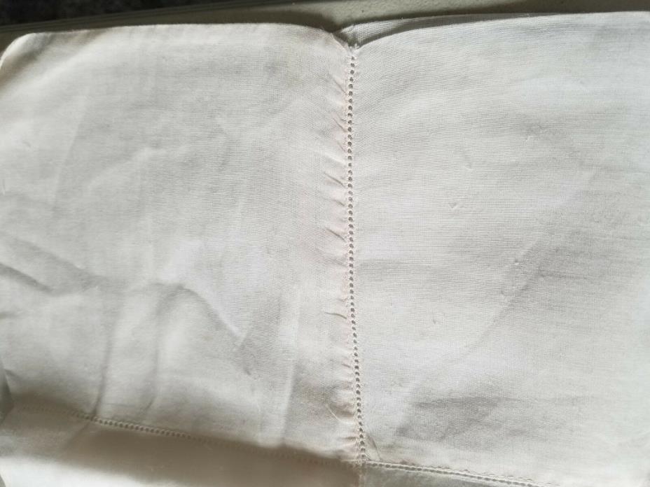 Vintage Thin White W/Light Pink Trim Linen Tablecloth--44