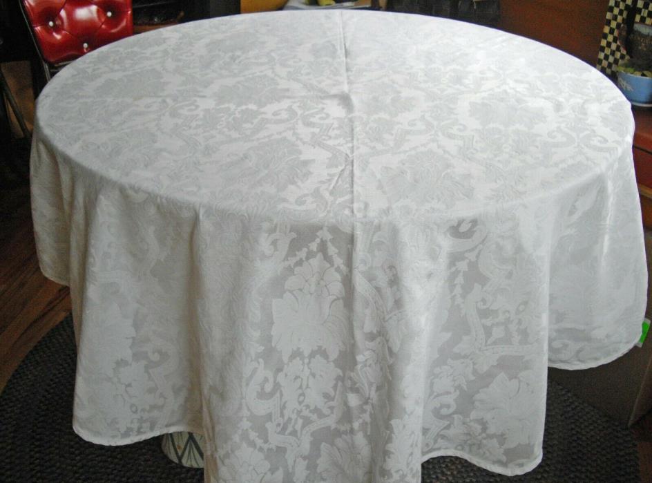 Waterford White Flower Embossed Damask Oval Table Cloth  ~ 66