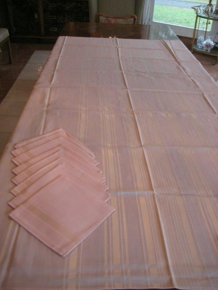 Vintage PINK Damask Rayon Acetate  Tablecloth 60x88 & 8 napkins 17