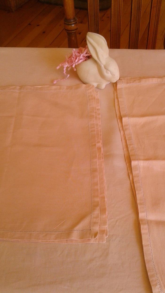 Lot of 9 Vintage Linens Pink Cloth and 8 Napkins 51 x 54