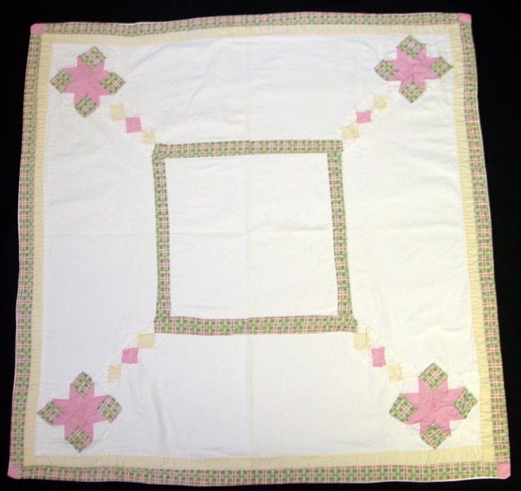 Hand Quilted Small Table Quilt Tablecloth Pink Green Yellow Country 33