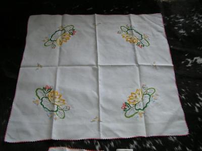 1940's Linen hand embroidered Tablecloth Lillypads cardtable 34