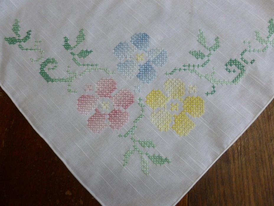 Vintage Embroidered Tablecloth Cross Stitch Floral Spring Large 78