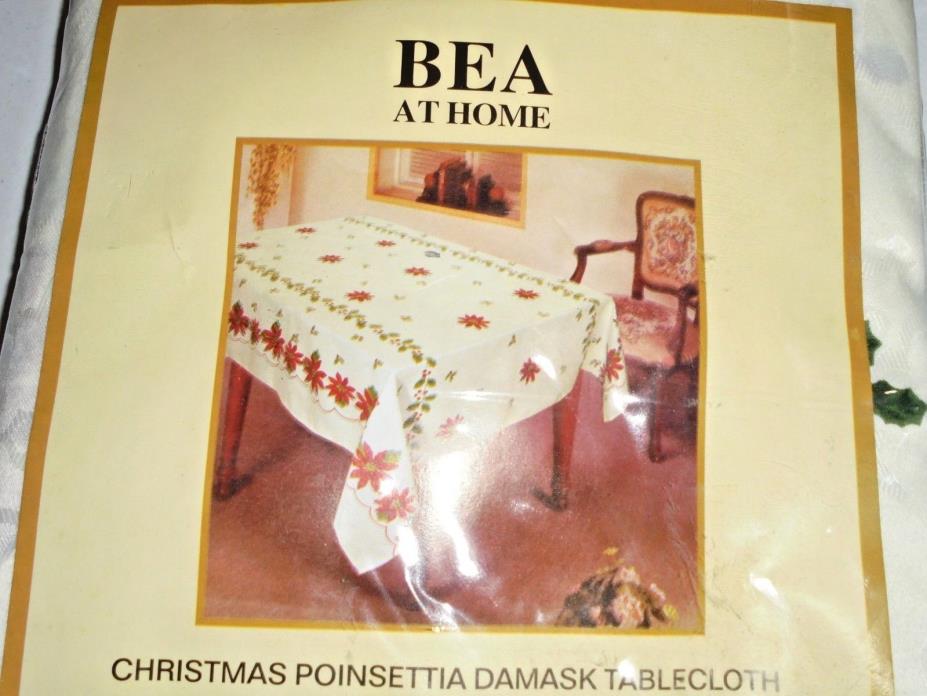 Bea At Home Christmas Poinsettia Damask Tablecloth NEW 60 x 104