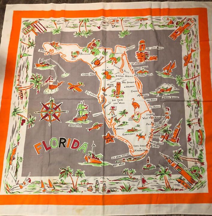 Vintage Florida Orange Trim Tablecloth