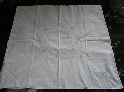 1940's Cotton Ecru Heirloom delicate embroidered Tablecloth 44