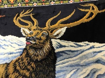 Vintage Woven Deer Stag Waste Cotton Tapestry Kitschy Rug Wall Hanging Hipster