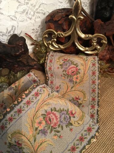 Vintage Italian Wall Tapestry Hanging Scroll Art  With Brass Holder