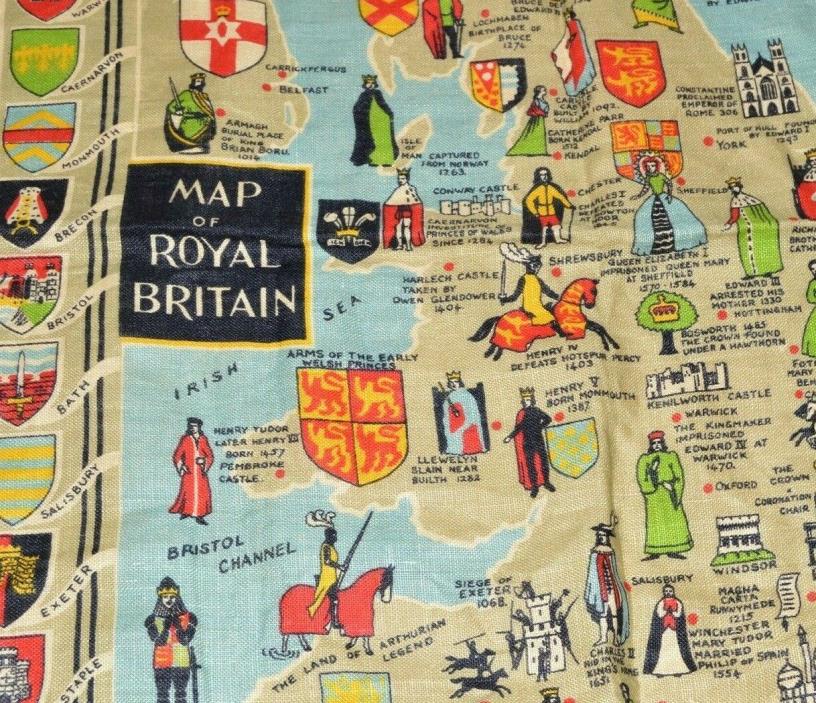 Map of Royal Britain Linen VTG 21x30 Tea Towel Kitchen Wall Hanging Made Ireland