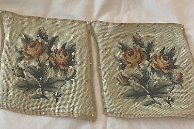 Pair Floral Sage Green Preworked Raw Petit Needlepoint Canvas Pictures Unblocked