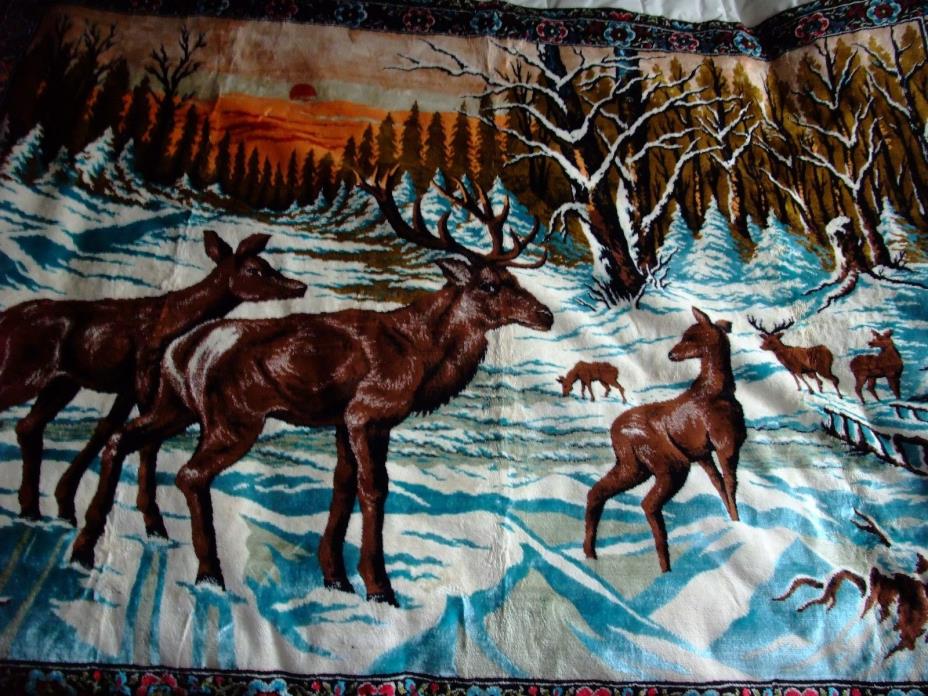 Vary Large Vintage Soft Tapestry Elk Wall Hanging 6' x 4 '  Made in Lebanon NICE