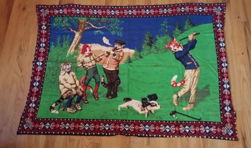 VINTAGE ? CAT TAPESTRY WALL HANGING ?  CATS PLAYING GOLF AND SMOKING ? FABULOUS