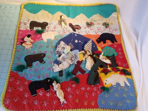 OOAK Handmade Ethnic Tapestry, Wall Hanging. 7 People, 7 Animals in Nature 20x20