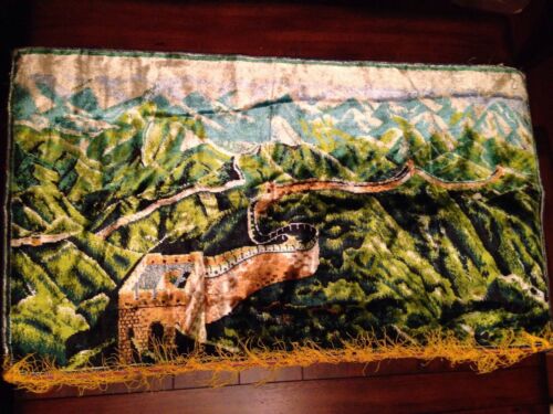 Swan Brand Velveteen Tapestry Wall Hanging Great Wall China Vintage 24