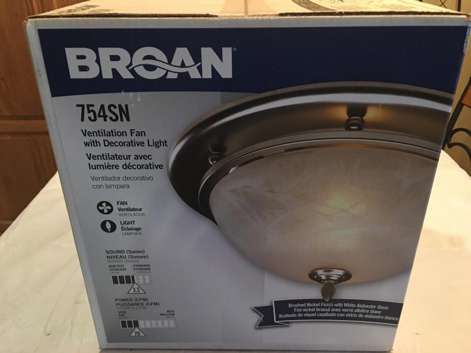 Broan-Bathroom-Exhaust-70-CFM-Ventilation fan light brushed nickel