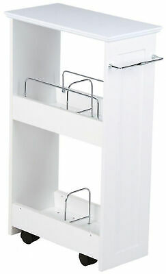 Slimline Storage Shelf 16 in. W Rolling Decorative Top Wood Construction White