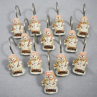 Blonder Home Expressions I Love Winter 12 Primitive Snowman Shower Curtain Hooks