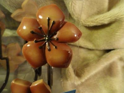 Essential Home Lanai Jungle Flower Floral Shower Curtain Hooks Set Rust Brown