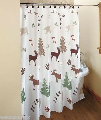 Lodge Cabin Northwood Woodland Pine Tree Bath Shower Curtain Deer Moose Bear