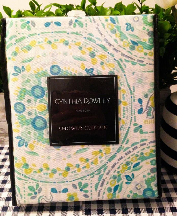 Cynthia Rowley shower Curtain Elephants Green Aqua Floral Fabric